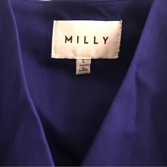 Milly Royal Blue/ Purple Midi silk Wrap Dress Size Large - Picture 2 of 6